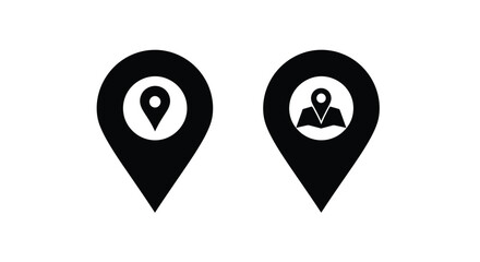 Two black map pin icons one with location and one with person