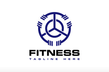Fitness logo, triple fitness with Equipment Logo Design, Barbell Logo, weight logo, creative healthy fit people with gymnastic tools barbell dumbbell Vector Icon Symbol Silhouette Illustration brand