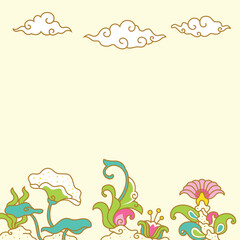 Batik doodles floral background