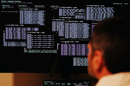 White Hat Cybersecurity Analyst Researcher Conducting Penetration Test for Corporate Networks - Concept