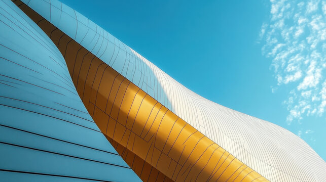 Elegant and abstract modern building exterior against blue sky - Powered by Adobe