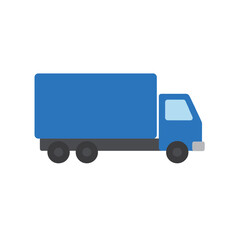 Flat style blue delivery truck icon on white background