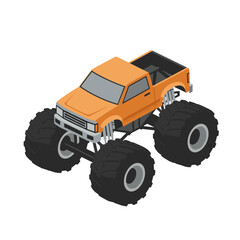Obraz premium Isometric monster truck with large tires on white background