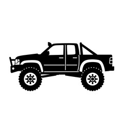 Silhouette of offroad pickup truck with large tires for adventure enthusiasts