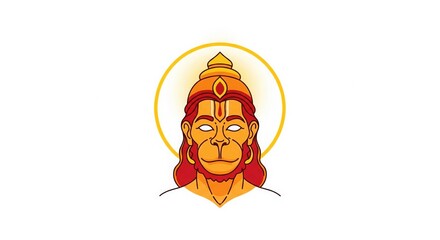Simplified Hanuman Portrait Vector. Golden Aura with Modern Line Art.