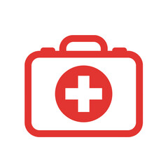 Obraz premium Minimalist red first aid kit icon with cross symbol