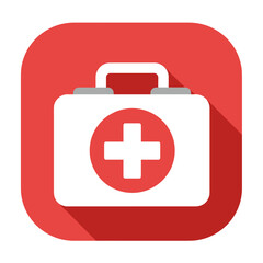 Obraz premium Minimalist first aid kit icon with long shadow on red background