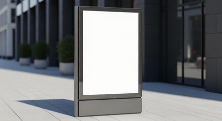 Mockup empty white advertising placed at footpath. Outdoor advertisement template poster for urban commercial marketing campaigns. Selective focus