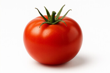 ripe tomato with green stem, showcasing vibrant color and smooth texture on a white background. Generative ai raster colorful isolated illustration on white background.