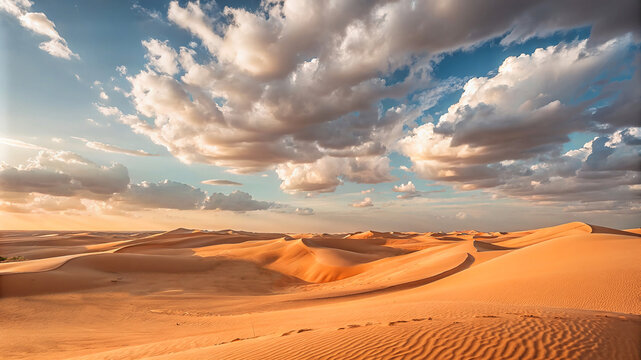 Serene Desert Sunset with Cloudy blue sky, Empty desert