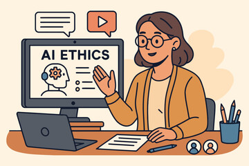 Woman teaching online about artificial intelligence ethics and responsible technology development