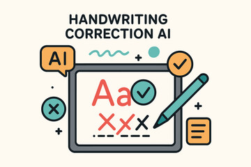 Fototapeta premium Artificial intelligence handwriting correction and improvement on digital tablet screen
