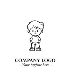 Black and White Chibi Boy Illustration with Jacket and Boots in Bold Thick Line Art Minimal Style