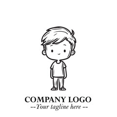 Black and White Chibi Boy Illustration with Jacket and Boots in Bold Thick Line Art Minimal Style