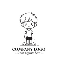 Black and White Chibi Boy Illustration with Jacket and Boots in Bold Thick Line Art Minimal Style