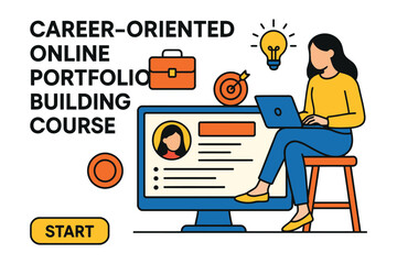 Woman learning online career portfolio building course for professional development