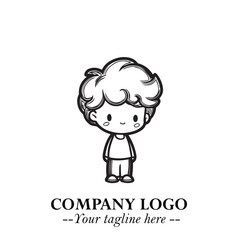 Black and White Chibi Boy Illustration with Jacket and Boots in Bold Thick Line Art Minimal Style