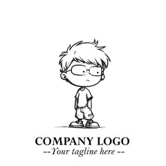 Black and White Chibi Boy Illustration with Jacket and Boots in Bold Thick Line Art Minimal Style