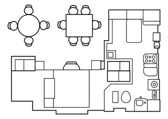 Cozy Apartment Floor Plan with Living and Dining Area Vector, minimalist layout plan, floor plan, 2d floor plan