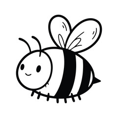 A charming cartoon bee with black stripes and tiny wings, ideal for illustrating childrens stories or educational content
