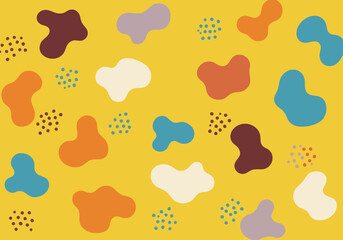 vibrant abstract organic shapes and playful polka dots on a sunny yellow background