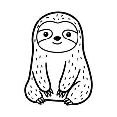 Naklejka premium A cute sloth is sitting upright, looking directly at the viewer with a gentle smile, presented in a charming doodle style