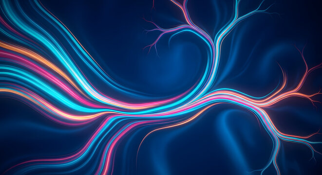 Neon Light Trails Swirling Across Dark Backdrop Creating Mesmerizing Visuals and Glowing Patterns