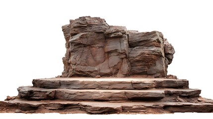 Isolated layered rock formation with clifflike structure, brown stone, perfect for background replacement