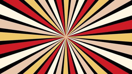 Sunburst Retro Vertical Animation Loop: Radial Burst of Red, Yellow, Cream, and Black Vintage Rays - Powered by Adobe