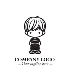 Black and White Chibi Boy Illustration with Jacket and Boots in Bold Thick Line Art Minimal Style