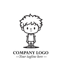 Black and White Chibi Boy Illustration with Jacket and Boots in Bold Thick Line Art Minimal Style