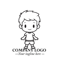 Black and White Chibi Boy Illustration with Jacket and Boots in Bold Thick Line Art Minimal Style