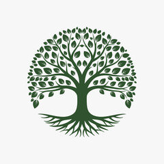 Obraz premium Stylized Green Tree of Life with Intricate Roots and Branches.