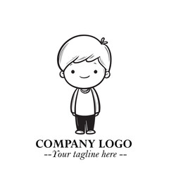 Black and White Chibi Boy Illustration with Jacket and Boots in Bold Thick Line Art Minimal Style