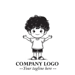 Black and White Chibi Boy Illustration with Jacket and Boots in Bold Thick Line Art Minimal Style