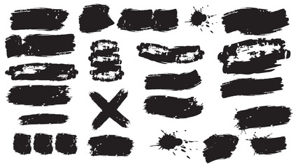 Collection of artistic black brush strokes on white background isolated art