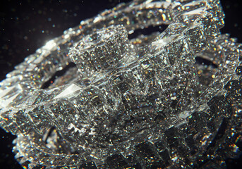 Close-up of a complex, crystalline structure with intricate details, sparkling.