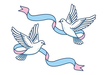 Doves Carrying Ribbon Flat Colored Icon for Valentine Theme