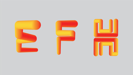 Three stylized orange and yellow letters e f and h with reflections