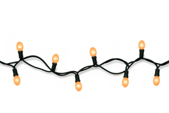 Christmas string lights decorating festive holidays, glowing orange bulbs creating a warm ambience on transparent background