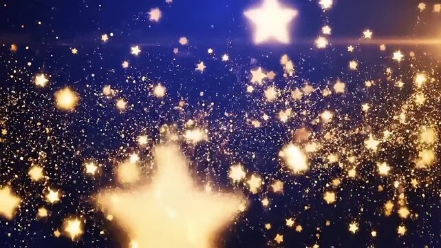Radiant Starfall Golden Stars Descending on a Deep Blue Backdrop