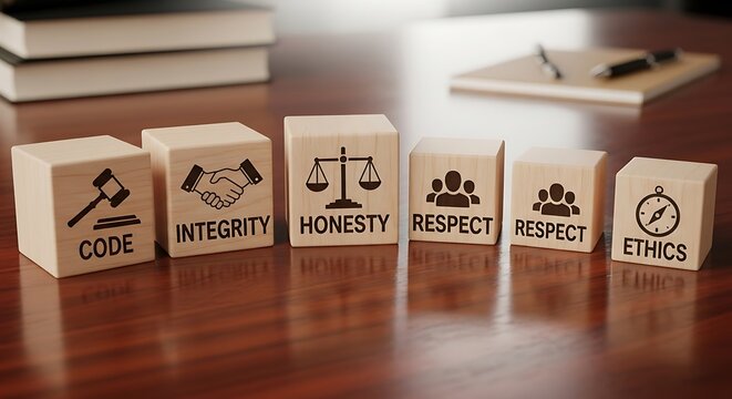 Business Ethics and Core Values Concept with Wooden Blocks