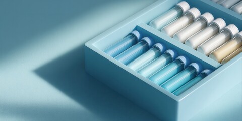 Obraz premium Sterile clinical vials in a laboratory setting displaying precision science clean environment aesthetic viewpoint