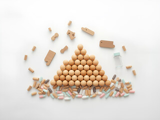 A pyramid-shaped cone of soybeans on a white background, representing organic agriculture and healthy food concept
