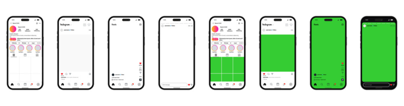 Social Media Mockup Templates with Green Screen Feed, Profile & Stories