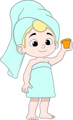 Cartoon Woman After Bath Holding Cream