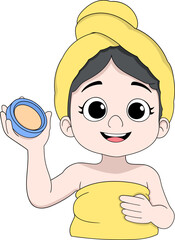 Woman After Bath Holding Face Cream