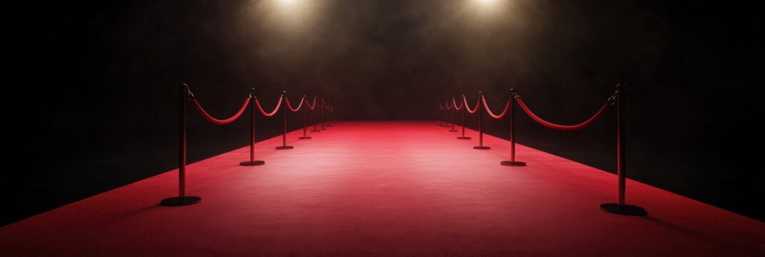 Dramatic red carpet event spotlight with elegant velvet ropes - Powered by Adobe