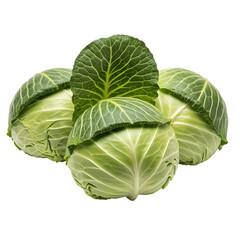 Fototapeta premium Three vibrant cabbages displaying fresh leaves, ready to cook on transparent background