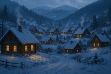 Village Houses under First Snow